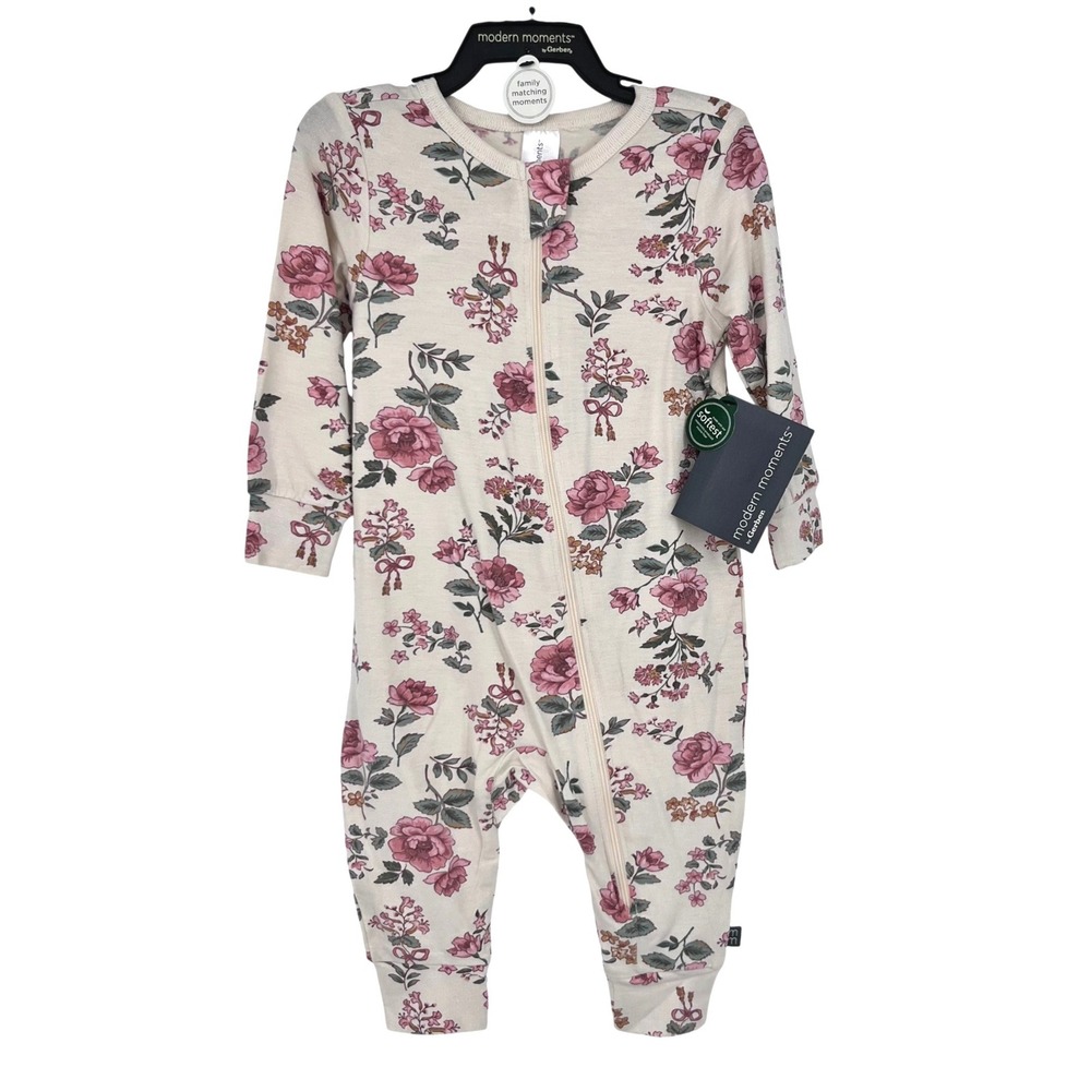Modern Moments by Gerber Floral Sleeper Baby Girls 6-9M Gray Pink Viscose Zip